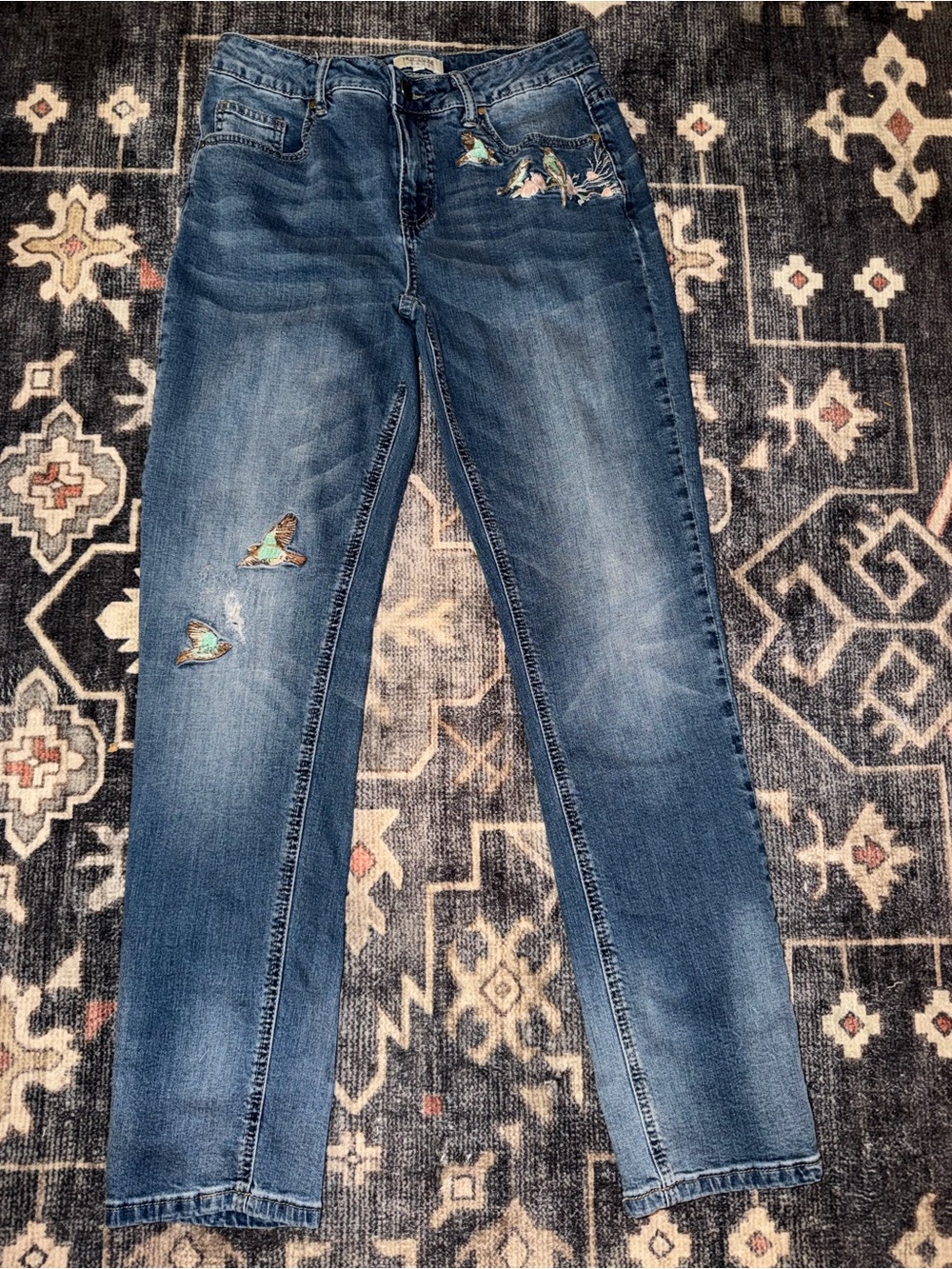 Tru Luxe Jeans Skinny Blue Denim with Butterfly Embroidery